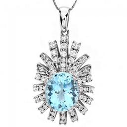 14k Gold 8ct Aquamarine 2.50ct Diamond Pendant