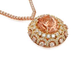 14K Yellow/Rose Gold, 17.10 Morganite, 12.00cts Diamond Necklace