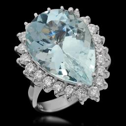 14K Gold 11.27ct Aquamarine 1.25ct Diamond Ring