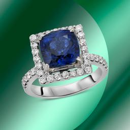 18K Gold 3.24cts Sapphire & 1.15cts Diamond Ring