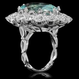 14K Gold 14.97ct Aquamarine 2.75ct Diamond Ring