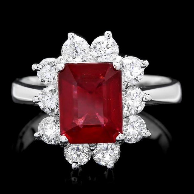 14k White Gold 3.00ct Ruby 1.25ct Diamond Ring