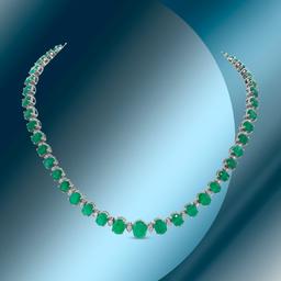 14K Gold 52.41cts Emerald & 1.80cts Diamond Necklace