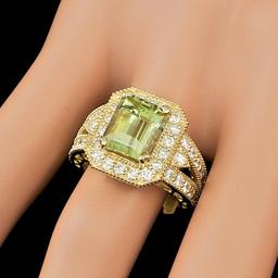 14k Yellow Gold 4.00ct Beryl 1.30ct Diamond Ring