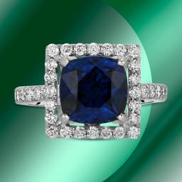 18K Gold 3.24cts Sapphire & 1.15cts Diamond Ring