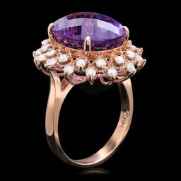 14k Rose Gold 8.50ct Amethyst 1.00ct Diamond Ring