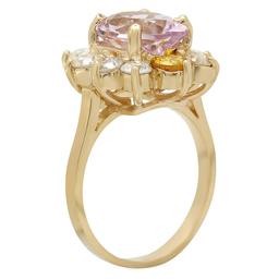 14K Gold 3.61ct Kunzite 0.86ct Sapphire 1.36ct Diamond Ring