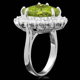 14k White Gold 9.50ct Peridot 1.80ct Diamond Ring