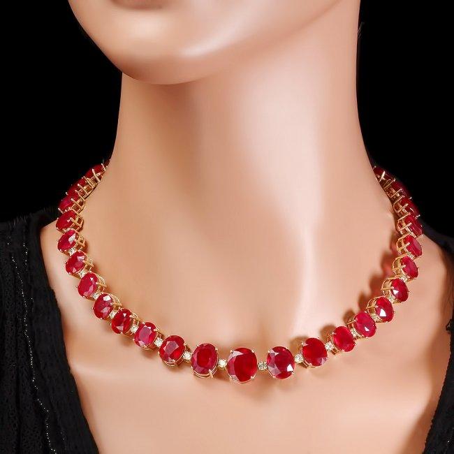 14k Gold 137ct Ruby 4.15ct Diamond Necklace