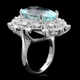 14k Gold 11.00ct Aquamarine 1.60ct Diamond Ring