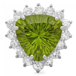 14k White Gold 9.50ct Peridot 1.80ct Diamond Ring