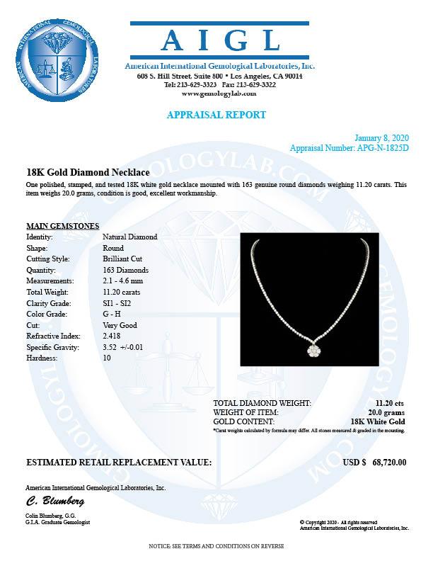 18k White Gold 11.2ct Diamond Necklace