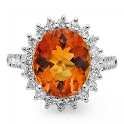 14k White Gold 5.00ct Citrine 1.05ct Diamond Ring