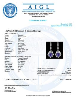 14k Gold 4.50ct Tanzanite 1.70ct Diamond Earrings
