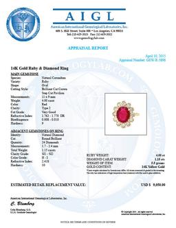 14k Yellow Gold 4.00ct Ruby 1.15ct Diamond Ring