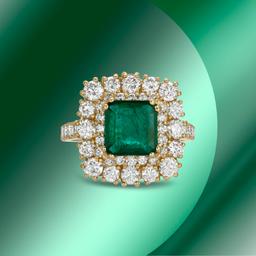 14K Gold 2.01cts Emerald & 2.05cts Diamond Ring