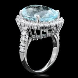 14k Gold 10.50ct Aquamarine 1.50ct Diamond Ring