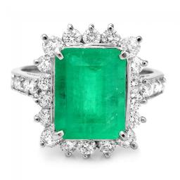 14k White Gold 4.00ct Emerald 1.00ct Diamond Ring
