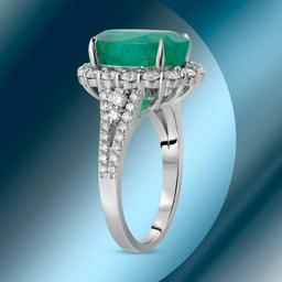 14K Gold 6.02cts Emerald & 1.22cts Diamond Ring