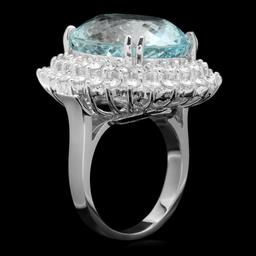 14k Gold 18.00ct Aquamarine 2.80ct Diamond Ring