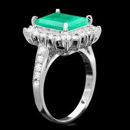 14k White Gold 4.00ct Emerald 1.00ct Diamond Ring