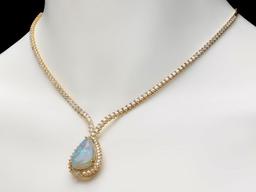 14k Gold 9.00ct Opal 6.50ct Diamond Pendant