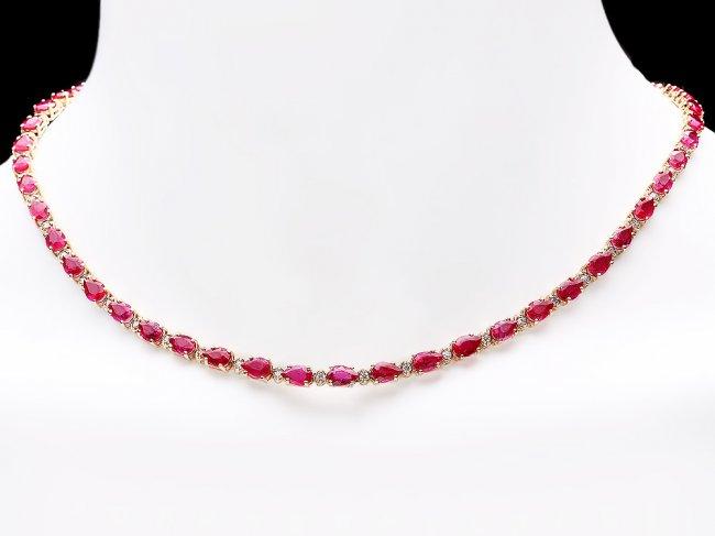 14k Gold 25.00ct Ruby 1.20ct Diamond Necklace