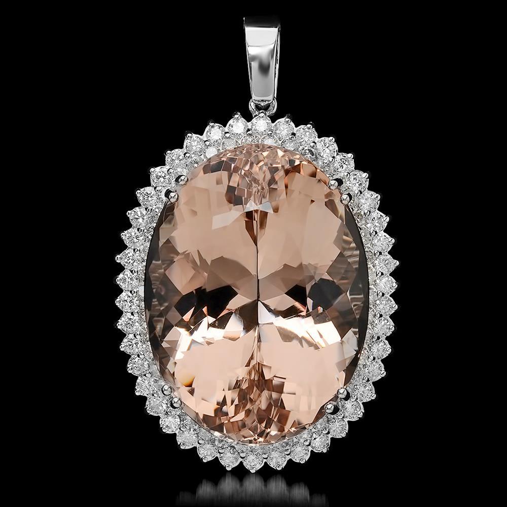 14K Gold 65.81ct Morganite 2.83ct Diamond Pendant