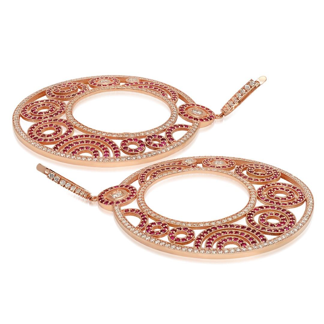 14K Rose Gold, 9.50cts Ruby & 7.87cts Diamond Earrings