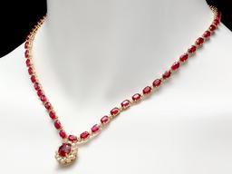 14k Gold 40.5ct Ruby 2.55ct Diamond Necklace