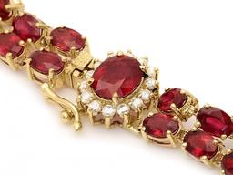 14k Yellow Gold 32ct Ruby 0.60ct Diamond Bracelet