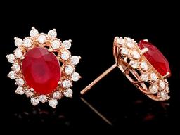 14k Rose Gold 8.00ct Ruby 1.30ct Diamond Earrings