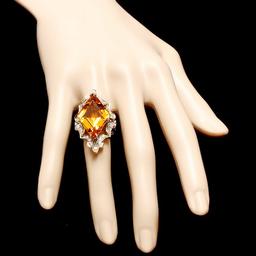 14k Gold 16.00ct Citrine 1.00ct Diamond Ring