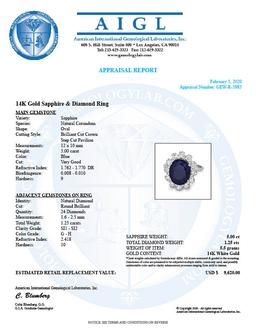 14k Gold 5.00ct Sapphire 1.25ct Diamond Ring