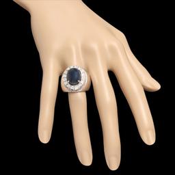 14k 15.00ct Sapphire 0.50ct Diamond Mens Ring