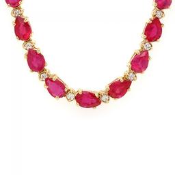 14k Gold 25.00ct Ruby 1.20ct Diamond Necklace