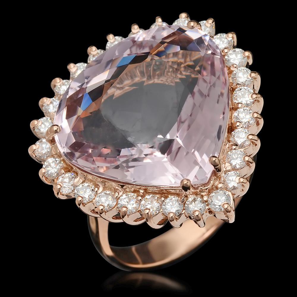 14K Gold 17.17ct Kunzite 1.21ct Diamond Ring