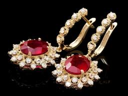 14k Gold 8.00ct Ruby 1.90ct Diamond Earrings