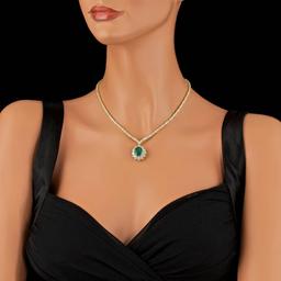 18k Gold 5.00ct Emerald 14.85ct Diamond Necklace