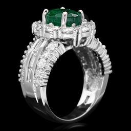 14k White Gold 2.10ct Emerald 3ct Diamond Ring