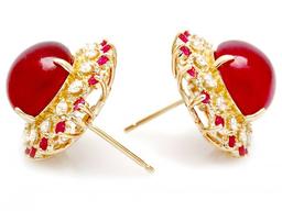 14k Gold 22.7ct Ruby 0.80ct Diamond Earrings