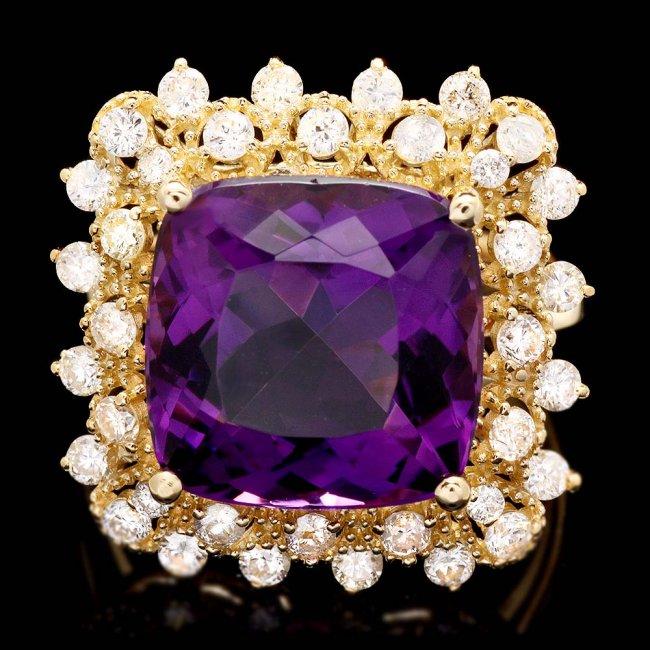 14k Gold 7.30ct Amethyst 1.00ct Diamond Ring