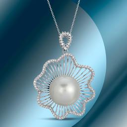 14K Gold 15mm South Sea Pearl & 0.68cts Diamond Pendant