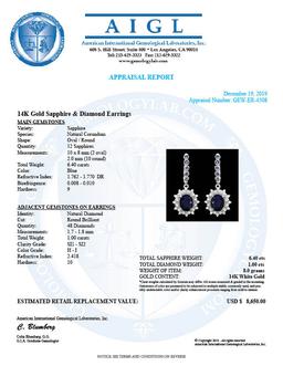 14k Gold 6.4ct Sapphire 1.00ct Diamond Earrings