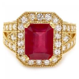 14k Yellow Gold 4.50ct Ruby 1.30ct Diamond Ring