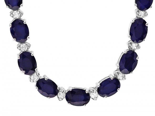 14k Gold 37ct Sapphire 1.85ct Diamond Necklace