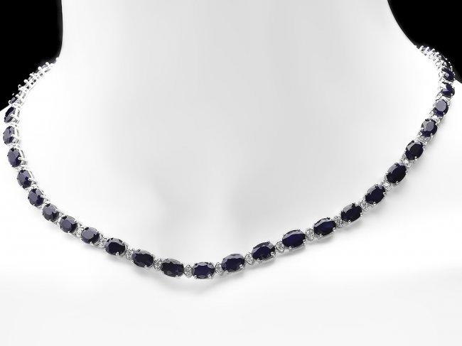 14k Gold 37ct Sapphire 1.85ct Diamond Necklace