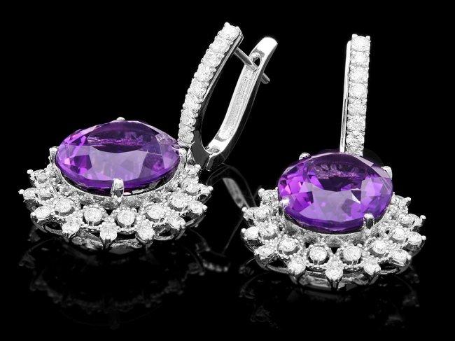 14k Gold 15.00ct Amethyst 2.00ct Diamond Earrings