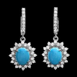 14k Gold 4.00ct Turquoise 1.70ct Diamond Earrings