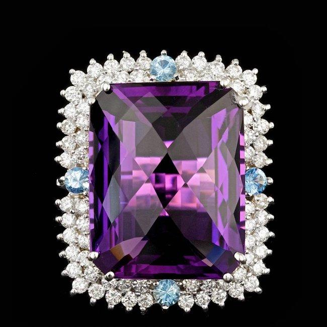 14k Gold 26.00ct Amethyst 1.90ct Diamond Ring